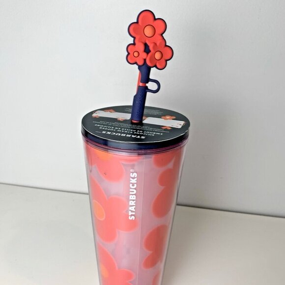 Starbucks Valentines Day Pink Pixel Heart Flower Straw Topper 24 oz Tumbler New - Picture 4 of 6